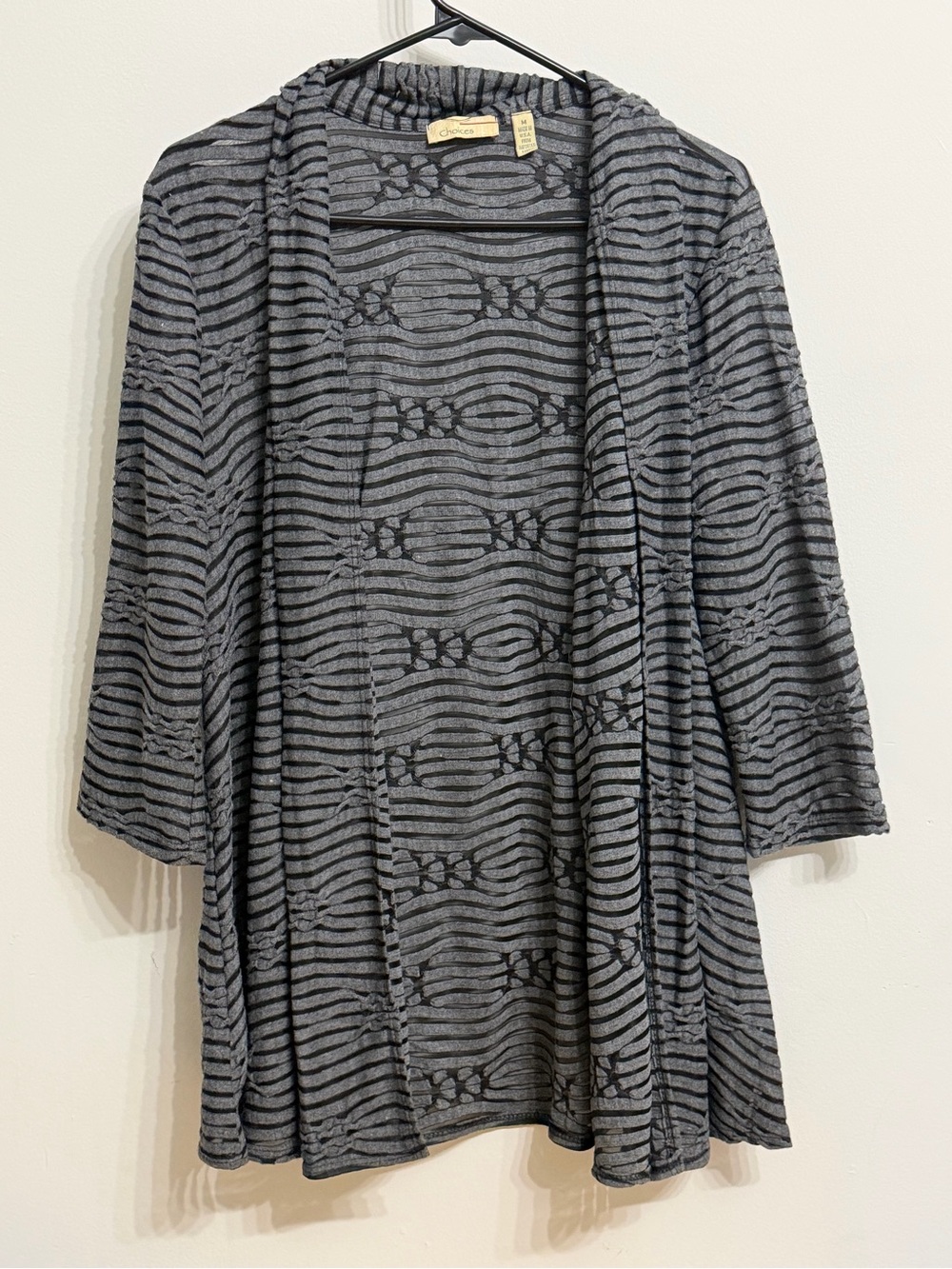 Choices Black & Gray Striped Open-Front Sweater